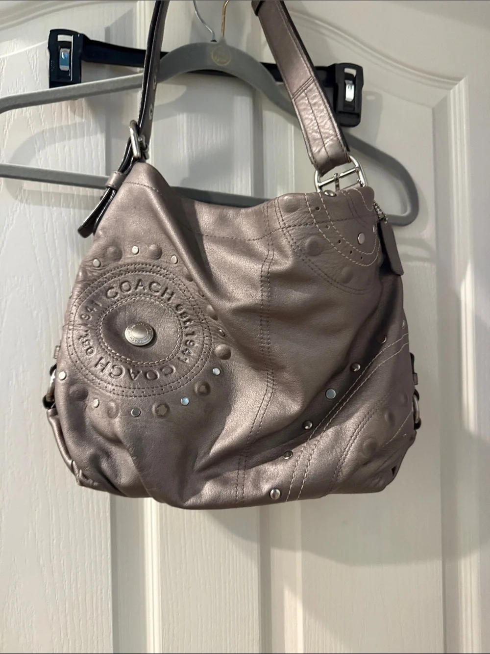 Coach Metallic Gray Leather Hobo Bag